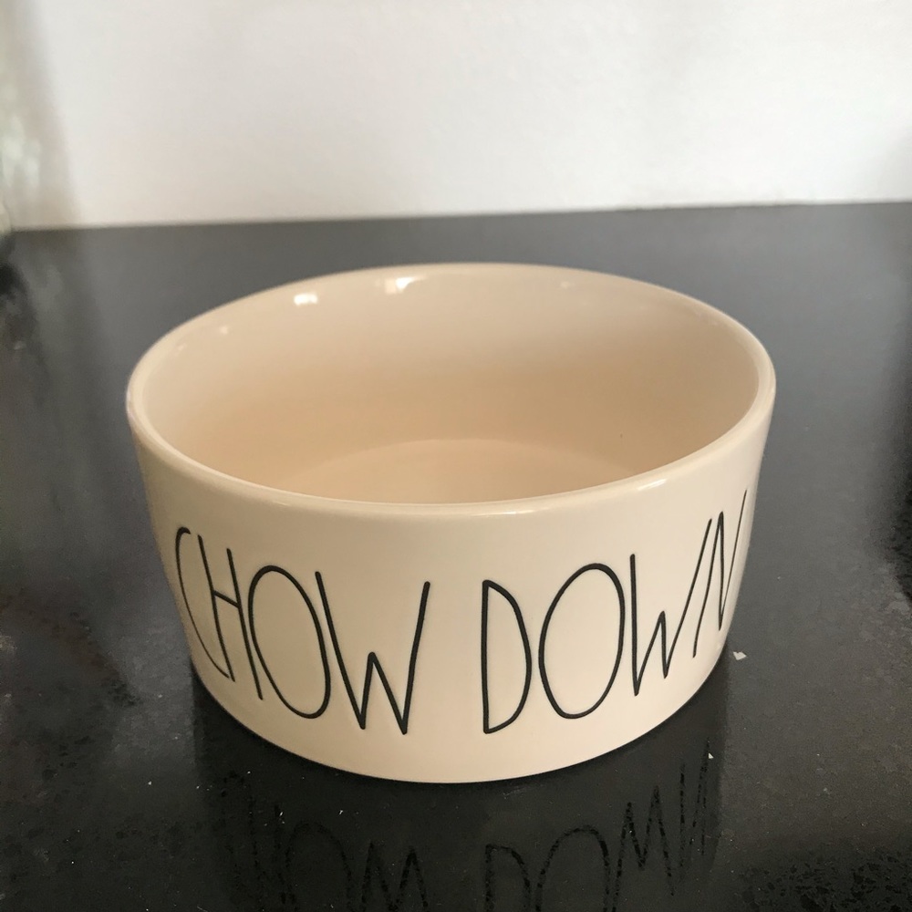 Cream and Black Rae Dunn ‘Chow Down’ Large Pet Dog Cat Bowl (6” x 2.75”)